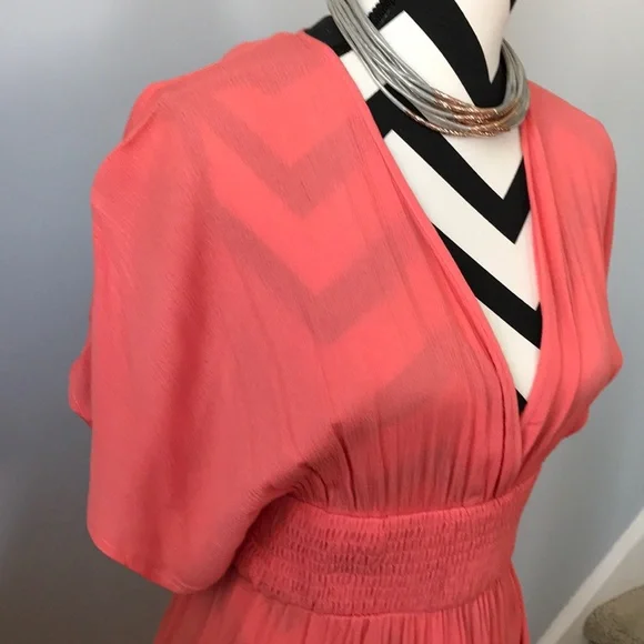 Coral V Neck Maxi Dress - Picture 4 of 8